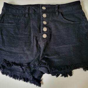 Boho Black Frayed Jean Shorts in Size Medium